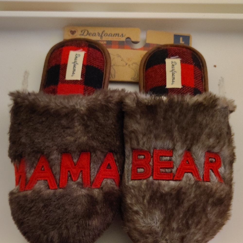 Dearfoams Red Plaid Mama Bear Slippers
